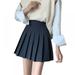 Wisremt Women's Simple High Waist All Around Pleated A-Line Skirt Student Ladies Skirt