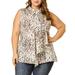 Women's Plus Size Hidden Placket Ruffle Front Sleeveless Shirt