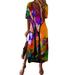 Sexy Dance Women Summer Beach Maxi Dress Retro Fashion Short Sleeve Kaftan Ladies Cute Cartoon Tie Dye Printed Vintage Dress side split Hem Orange 4XL(US 20-22)