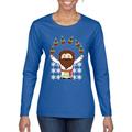 Keep Calm It's My Birthday Jesus Cupcakes Ugly Christmas Sweater Womens Graphic Long Sleeve T-Shirt, Royal, Small