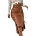 RUEWEY Women Faux Leather Midi Skirt High Waist Button Trim Bodycon Pencil Skirt with Belt