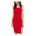 JUMP Womens Red Embellished Slitted Solid Spaghetti Strap Square Neck Above The Knee Sheath Evening Dress Size XL