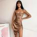 New Women's Sleeveless Solid Satin Backless Bandage Ruched Mini Dress Sexy Party Club Clothings Lace Up Dress