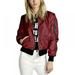 Autmor Women Classic Solid Biker Jacket Zip up Bomber Jacket Coat(Wine Red/L)