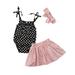 Baby Girl Sleeveless Polka Dots Romper Dress 3Pcs Outfits Clothes Set