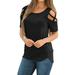 Women'S Solid Color & Printed Crew Neck Casual Tie Cold Shoulder Short Sleeve T-Shirt Tunic Tops Loose Blouse Shirts