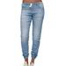 Puloru New Fashion Women Denim Skinny Cut Pencil Pants High Waist Stretch Jeans Trousers Slim drawstring bloomers jeans