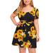 MAWCLOS Women Short Sleeve Plus Size Short Dress Casual Floral Printed Flare Mini Dress Square Neck Tie Waist Sundress