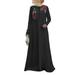 Women Embroidery Muslim Dubai Long Dress Kaftan Abaya A-Line O Neck Maxi Dress Autumn