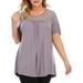 UKAP Women Solid Color Shirt Plus Size Short Sleeve Round Neck Blouse Lacae Splicing Tops Casual Loose Sexy Pullover Tunic