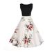 Womens Elegant Vintage Floral Print Sleeveless Rockabilly Rose Printed Retro Evening Party Gown Swing Pleated Dress