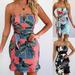 Women's Floral Print Off-Neck Wrapped Ruffle Dress