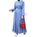 ZANZEA Womens Full Sleeve Striped Printed Belted Muslim OL Dress Ruffled Long Dresses
