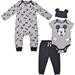 Disney 3 Pack Mickey Mouse Jogger and Onesies Set with Cap, Bodysuit Bundle for Baby, Gray, Size 9M