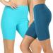 Womens & Plus Soft Cotton Stretch Mid Thigh Length Leggings Fitness Sport Biker Shorts (2PK: ICE BLUE/TEAL, M)