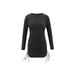 Luxsea Ladies Sexy Round Neck Solid Color Smoke Wrinkle Bind Long Sleeve Casual Dress