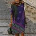 Women's Fashion Plus Size Medium Length Tie-dye Print Long-Sleeved Halter Dress