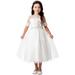 Off White Sequin Lace Floral Waist Trim Junior Bridesmaid Dress Big Girls