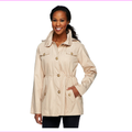 Dennis Basso Water Resistant Floral Lined Anorak Jacket with Hood,Khaki, XS, $74