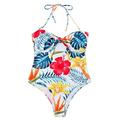 UKAP Women Plus Size Floral Swimwear One Piece Monokinis High Waisted Swimsuit Hollow Out Ladies Juniors Swimsuit Beachwear Swimming Costumes Bathing Suit Push Up Padded Backless Tummy Control