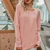 Tomshoo Women T-Shirt Off-shoulder O-neck Batwing Long Sleeve Ribbed Loose Solid Streetwear Female Pullover Tops Casual Autumn