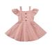 ZIYIXIN Children Summer Skirt, Plaid Off Shoulder Short Sleeves A-Line Dress