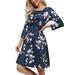 Eo&dora Women's Floral Dress 3/4 Sleeve Twist Knot Empire Waist Knee Length Dresses