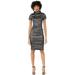 Nicole Miller Artelier BLACK High-Neck Short Sleeve Techno Metal Dress, US 0