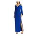 RALPH LAUREN Womens Blue Spaghetti Strap Full-Length Fit + Flare Evening Dress Size 4