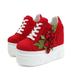 Women Ladies Chunky Platform Wedge Shoes Floral Slip On Casual Sneakers Shoes