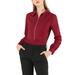 Allegra K Junior's Zip Front Blouse Long Sleeve Solid Color Top