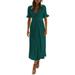 Sexy Dance V-neck Dresses for Womens Short Sleeve V-neck T Shirt Dress High Waisted Solid Color A-line Dress