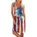 Avamo July 4th Tank Dress Casual USA Flag Sleeveless Round Neck Holiday Sundress Casual Hiking Vacation Mini Dress