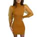 Alloet Women Splicing Knitted Dress Lace Puff Sleeve Tunic Dresses