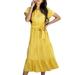 Hazel Tech---Women's Short Sleeve Corset Simple Solid ColorÂ Dress Ladies Elegant Evening Flare A-Line Wrap Dress