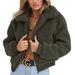 Women's Coats Faux Warm Lapel Jacket Coat Zip Up Long Sleeve Short Fashion Outerwear