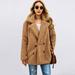 Women Faux Fur Jacket Fuzzy Teddy Bear Notch Lapels Touble Breasted Buttons Pockets Oversized Casual Coat