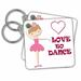 3dRose I love to dance. Little girl. Heart. Pink. - Key Chains, 2.25 by 2.25-inch, set of 2