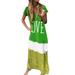 Egmy Women Plus Size Daily Tie-Dyed Color Block Loose V Neck Short Sleeve Maxi Dress