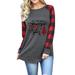 Lumento Women Long Sleeve Sweatshirt Plaid Raglan T-Shirts Tops Autumn Vintage Tunic Blouse