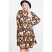 Women's Plus Size Floral Print Mock Neck Hidden Pocket Round Hem Midi Dress