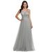 Ever-Pretty Women's Deep V-neck A-line Sleeveless Ruched Bust Empire Waist Tulle Long Bridesmaid Dress 00299 Gray US4