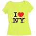 I Love NY Neon Teens/Ladies Scoop Neck T-Shirt Tee Officially Licensed Slim Fit (Safety Pink, Small)