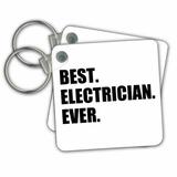 3dRose Best Electrician Ever - fun gift for electronics job - black text - Key Chains, 2.25 by 2.25-inch, set of 2