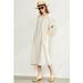 Women's 100% Linen O neck Belt Calf-length Summer Dress, Red Blue, Beige