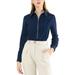 Allegra K Junior's Zip Front Blouse Long Sleeve Solid Color Top