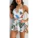 Womens Sexy V Neck Drawstring Elastic Waist Halter Dress Summer Beach Sundress