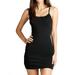 Women & Juniors Solid Plain Adjustable Spaghetti Strap Camisole Mini Dress Tank Top (BLACK, Large)