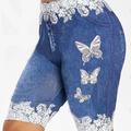 Women's Plus Size Pants Shorts Leggings Fake Denim Ladies Short Pants Floral Printed High Waist Shorts Pants