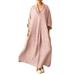 Sexy Dance 3/4 Sleeve Casual Dress for Women Vintage Cotton T Shirt Dress Ladies Turn-Down Collar Long Swing Dress Plain Color Pockets Ankel Dresses Wear Plus Size